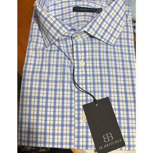 NWT J.B. Britches Blue Button Down Dress Shirt 16.5/34-35 checked easy care